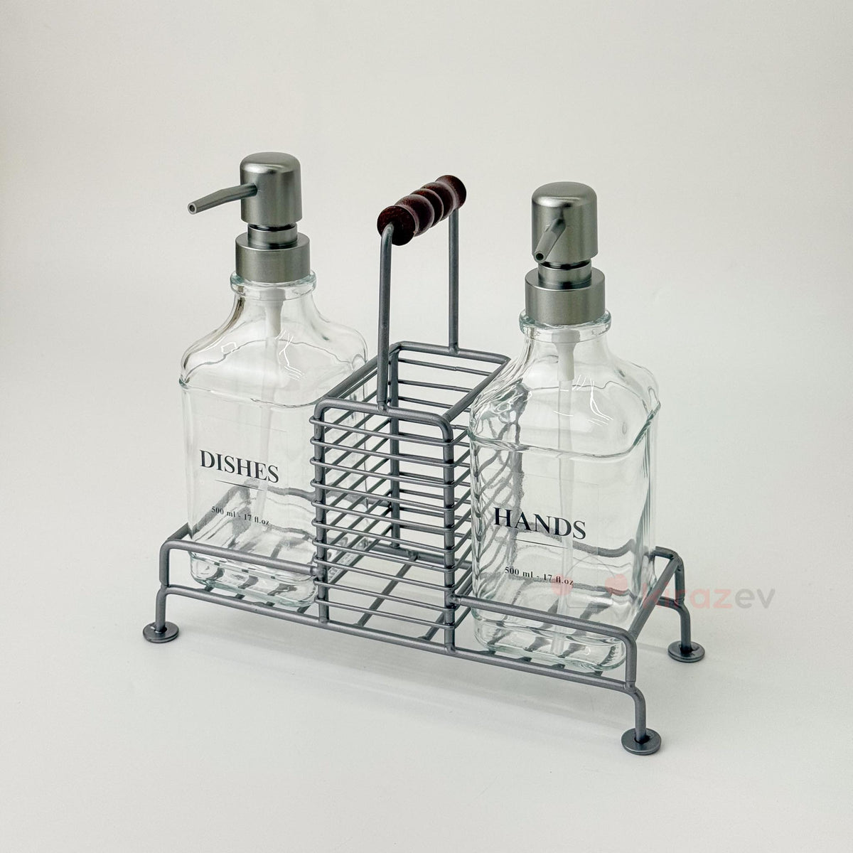 Stantlı Sıvı Sabunluk Seti Gri 2'li