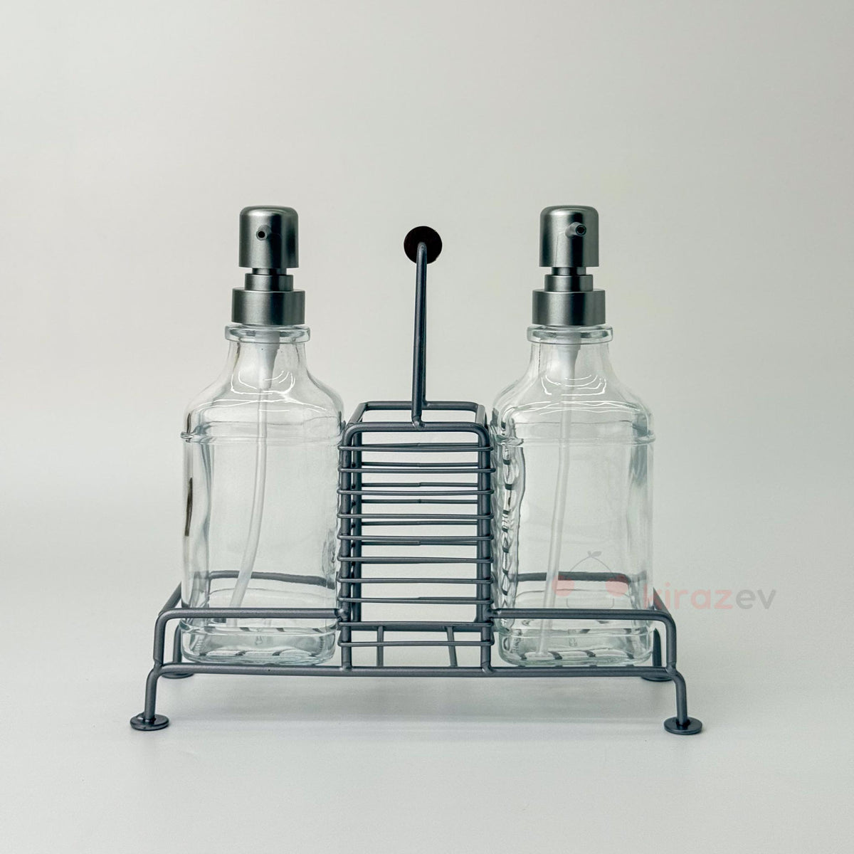 Stantlı Sıvı Sabunluk Seti Gri 2'li