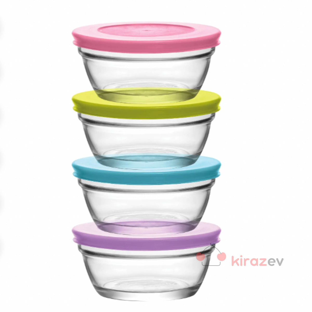 LAV Master 4’lü Renkli Kapaklı Cam Saklama Kabı Seti