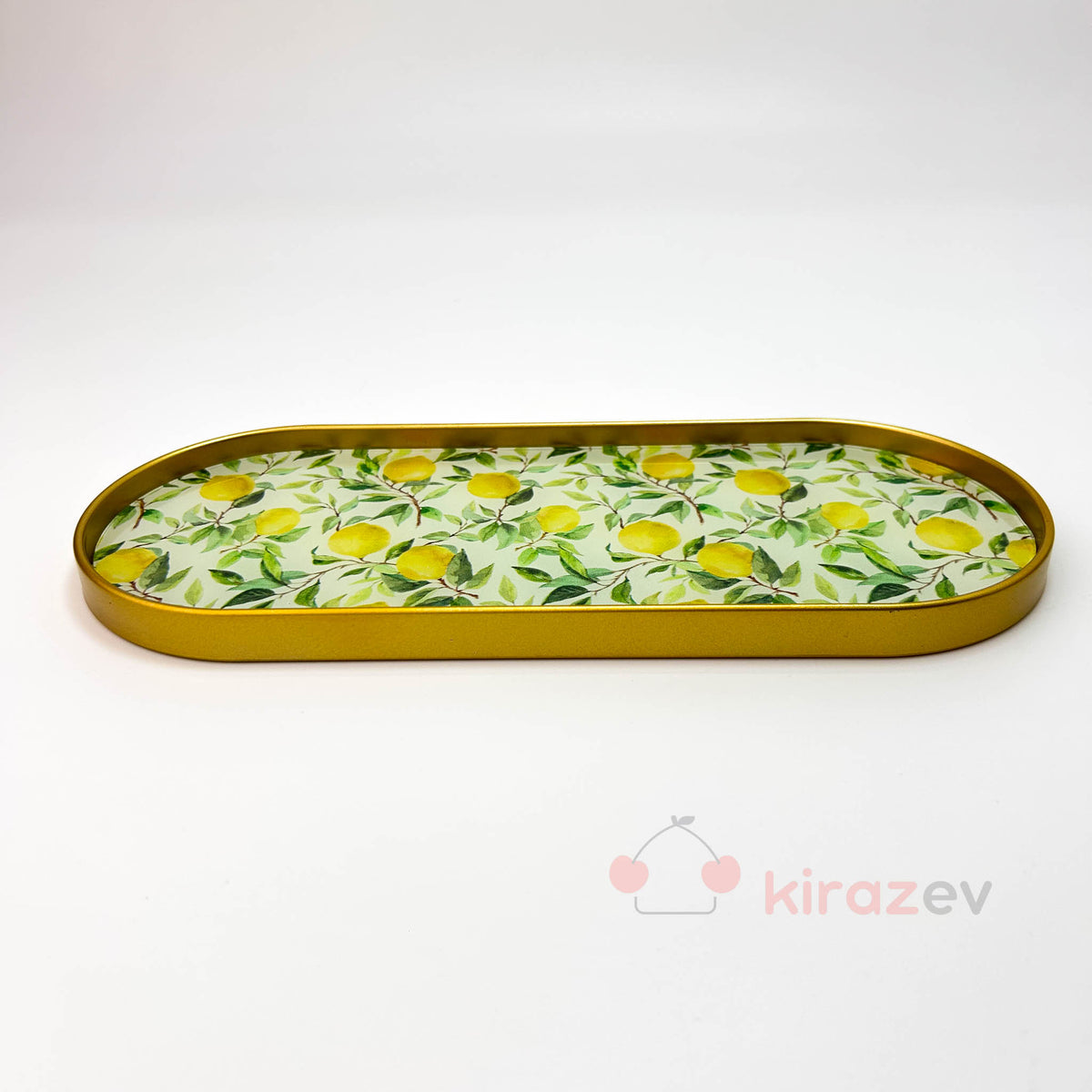 Altın Limon Desenli Oval Sunumluk – Dekoratif Tepsi