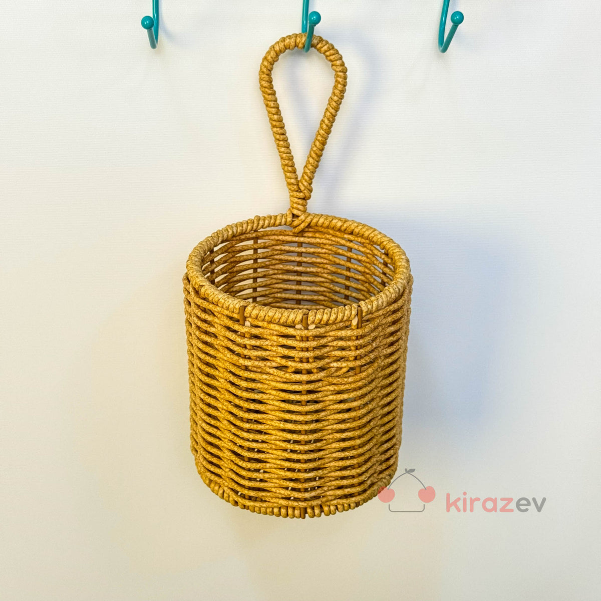 Mini Kulplu Rattan Sepet – Duvara Asılabilir Doğal Sepet