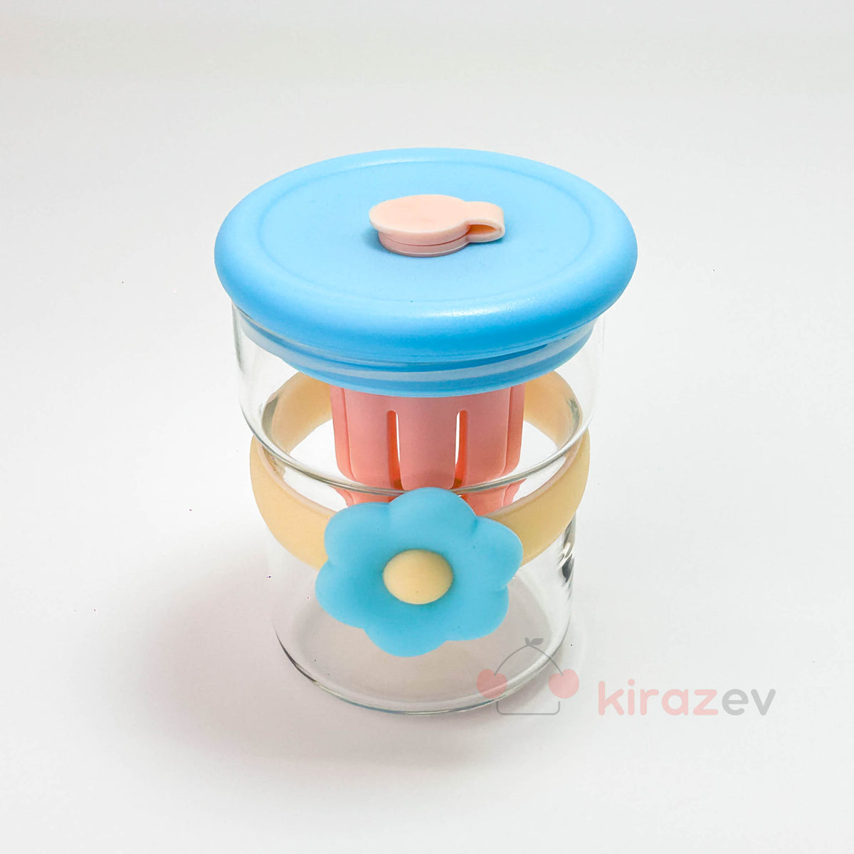 Cam Muggle Suluk - Mavi Çiçekli Pipetli