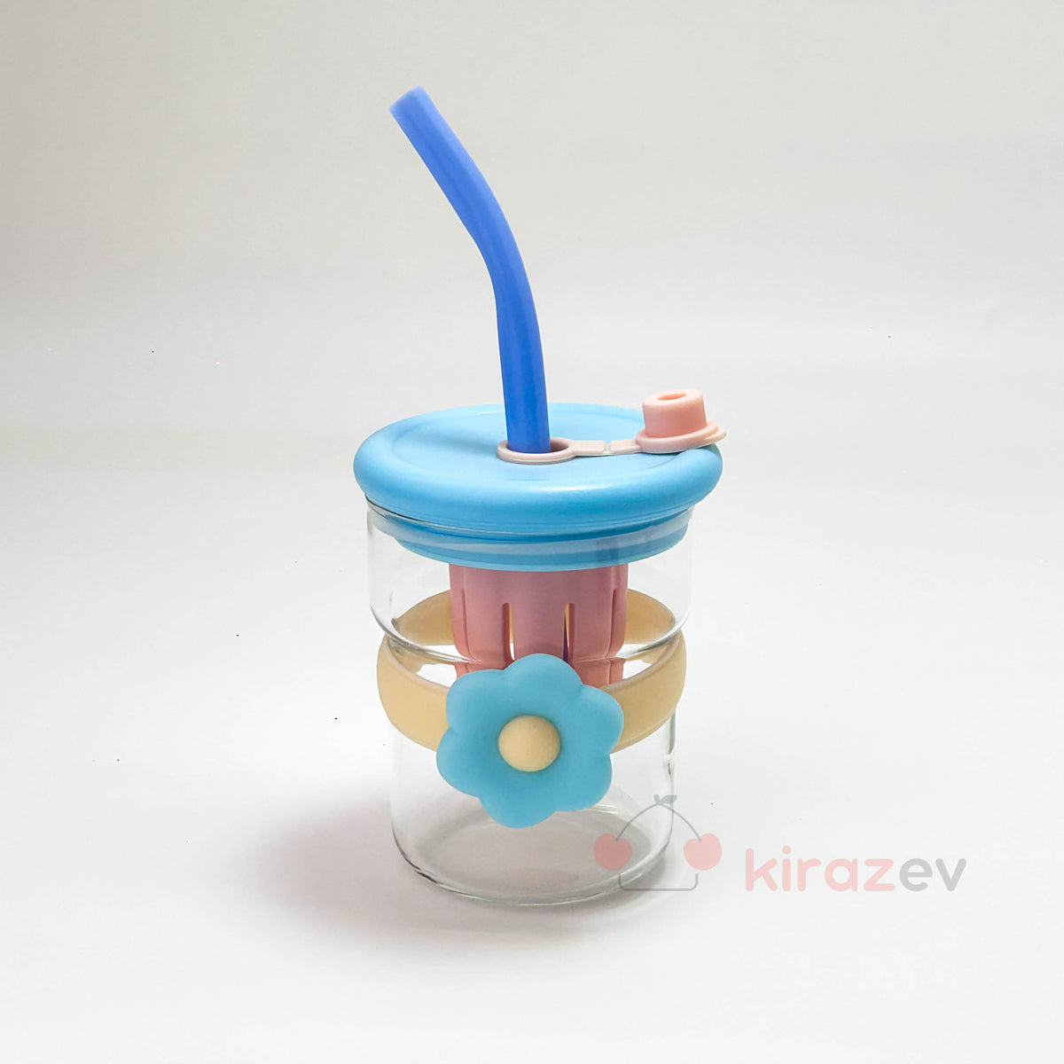 Cam Muggle Suluk - Mavi Çiçekli Pipetli