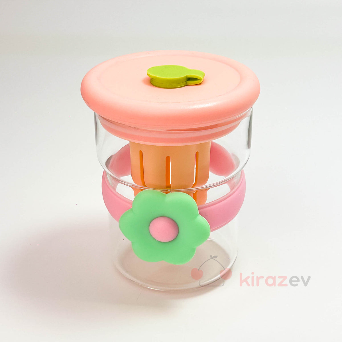 Cam Muggle Suluk - Pembe Çiçekli Pipetli