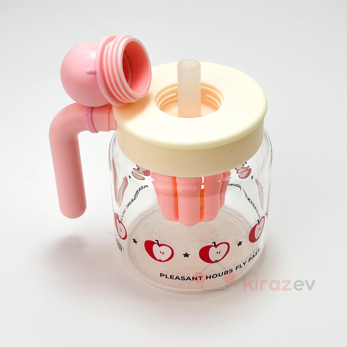 Pembe Elmalı Kulplu Suluk – Pipetli Bardak