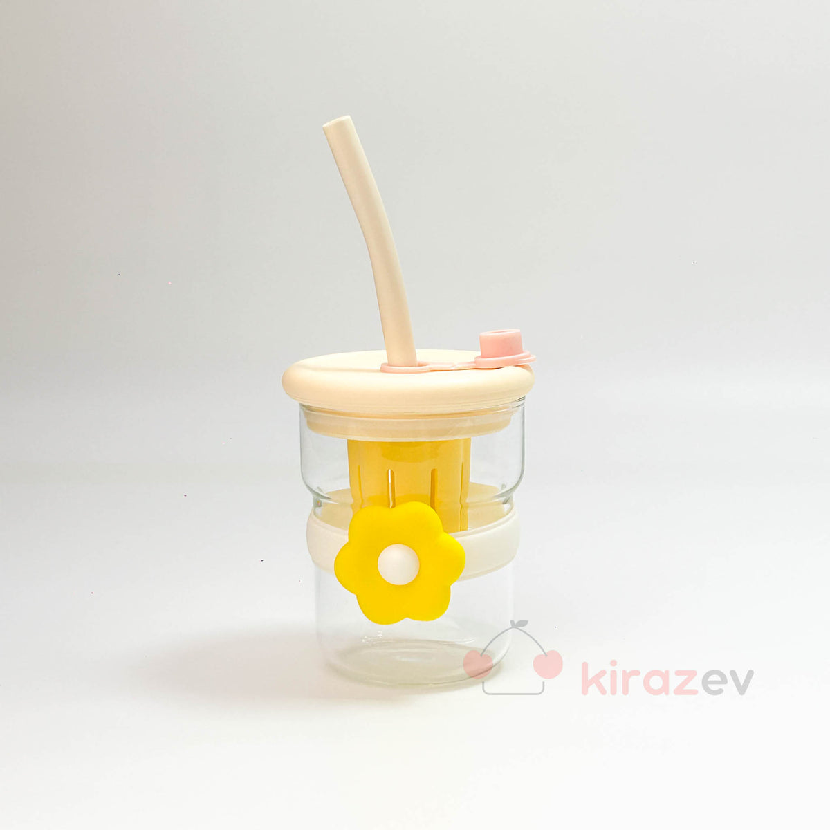 Cam Muggle Suluk – Sarı Çiçekli Pipetli