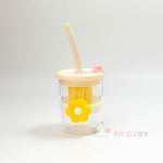 Cam Muggle Suluk – Sarı Çiçekli Pipetli