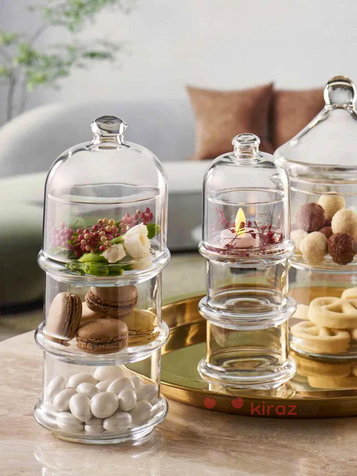 Paşabahçe Villa Patisserie – 3 Katlı Kapaklı Cam Sunumluk