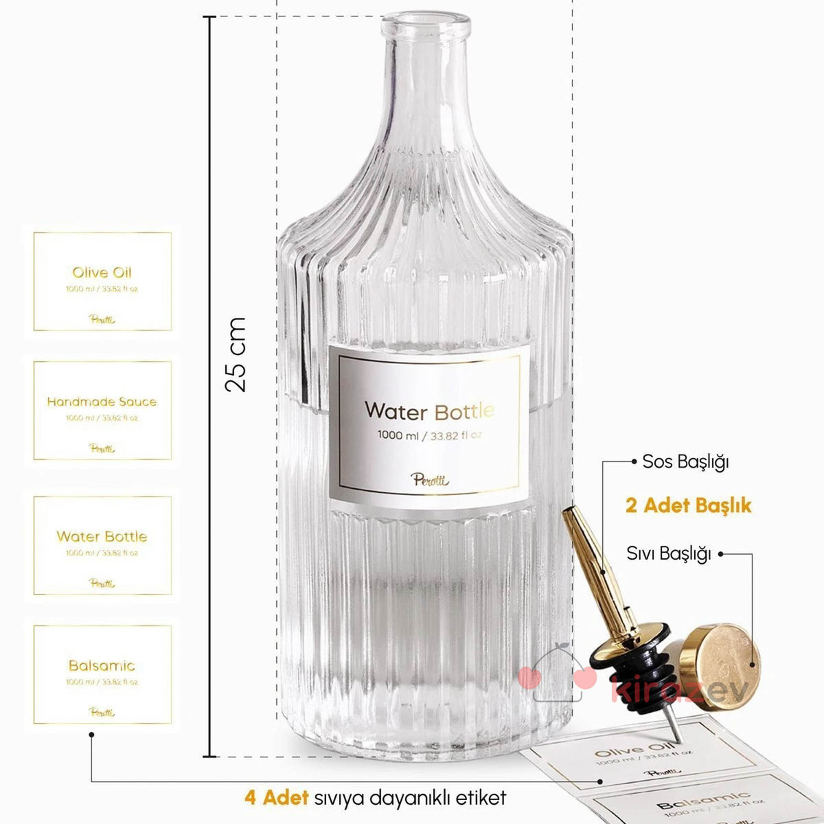 Perotti Cam Yağlık Şişe – Çift Başlıklı Etiketli 1000 ml