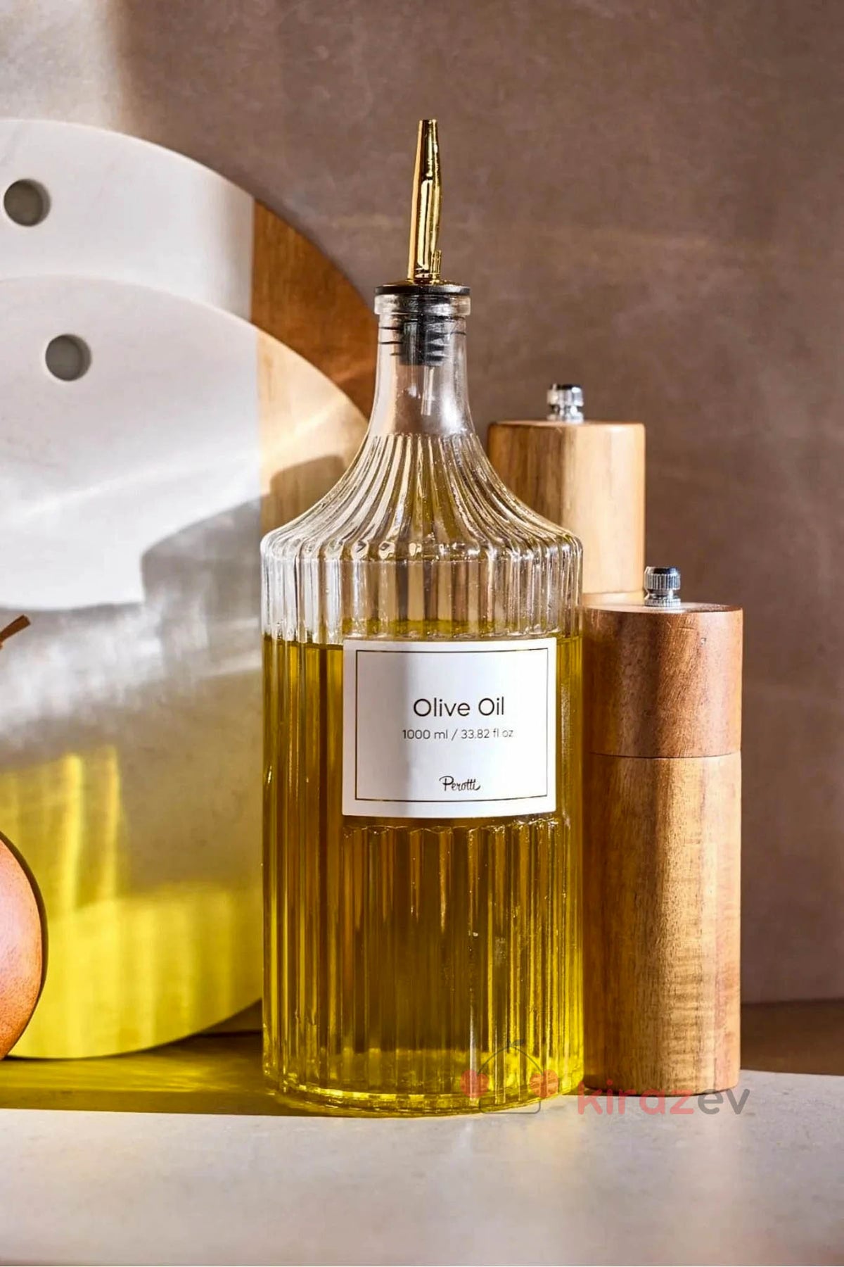 Perotti Cam Yağlık Şişe – Çift Başlıklı Etiketli 1000 ml