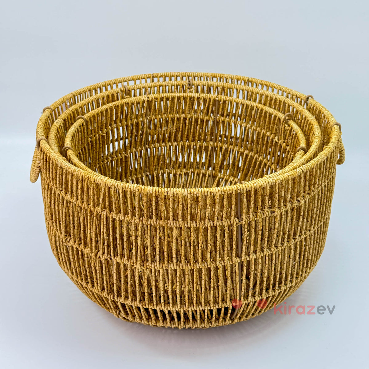 Rattan Kulplu Organizer Sepet Saksı 3'lü Set