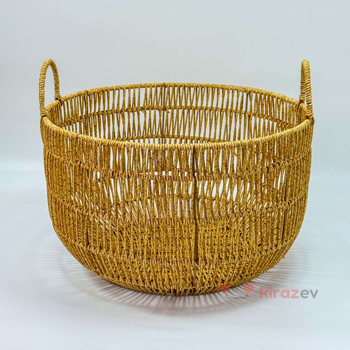 Rattan Kulplu Organizer Sepet Büyük Boy - Kiraz Ev