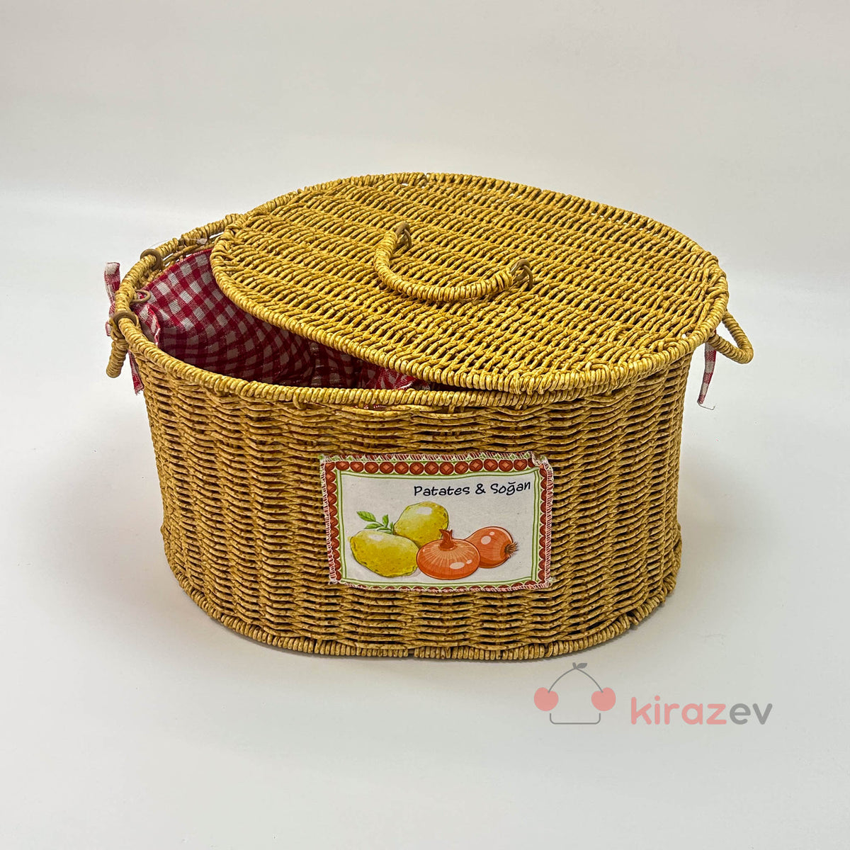 Rattan Bölmeli Patates Soğanlık Oval - Kiraz Ev