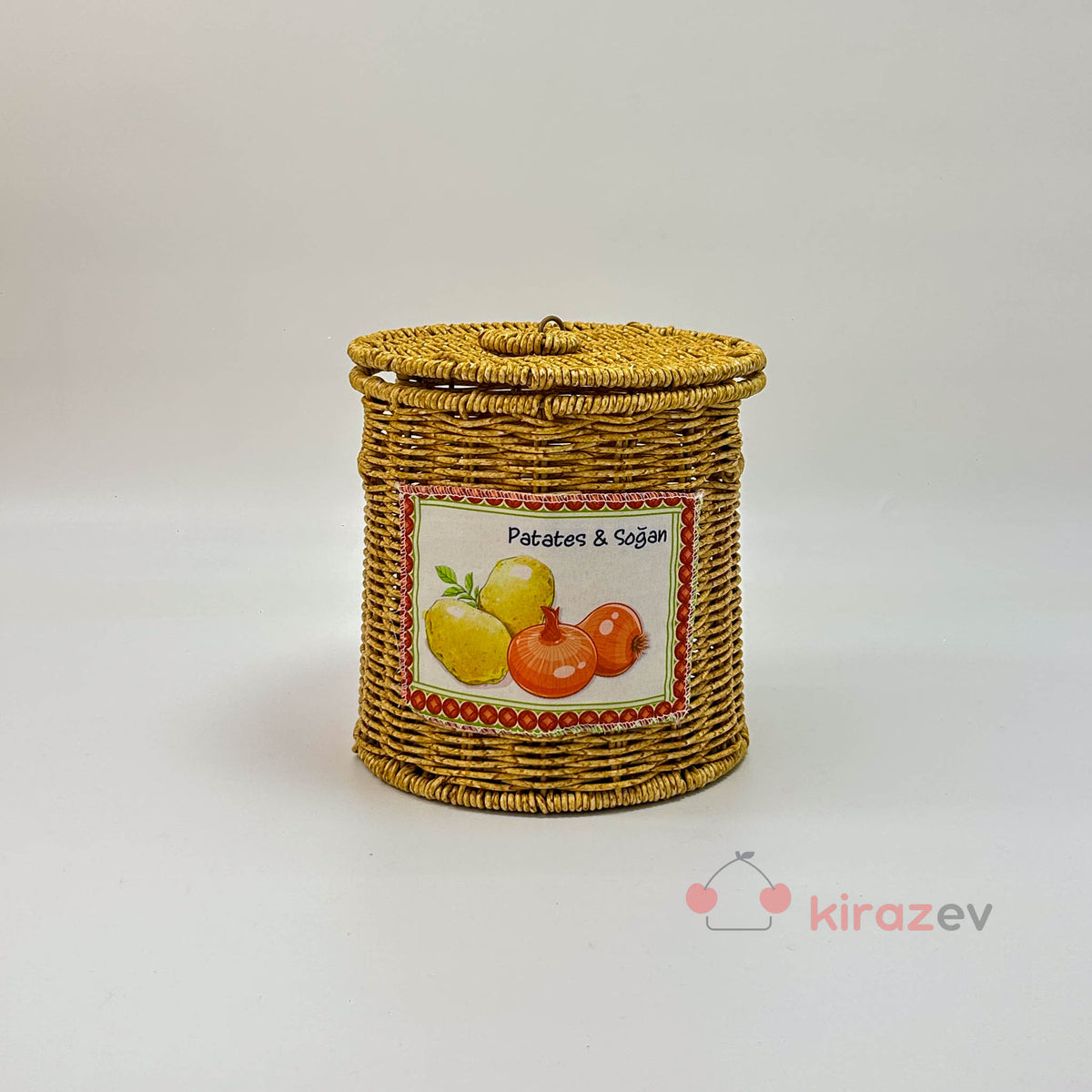 Patates Soğanlık - Rattan Kapaklı Sepet 3'lü Set - Kiraz Ev