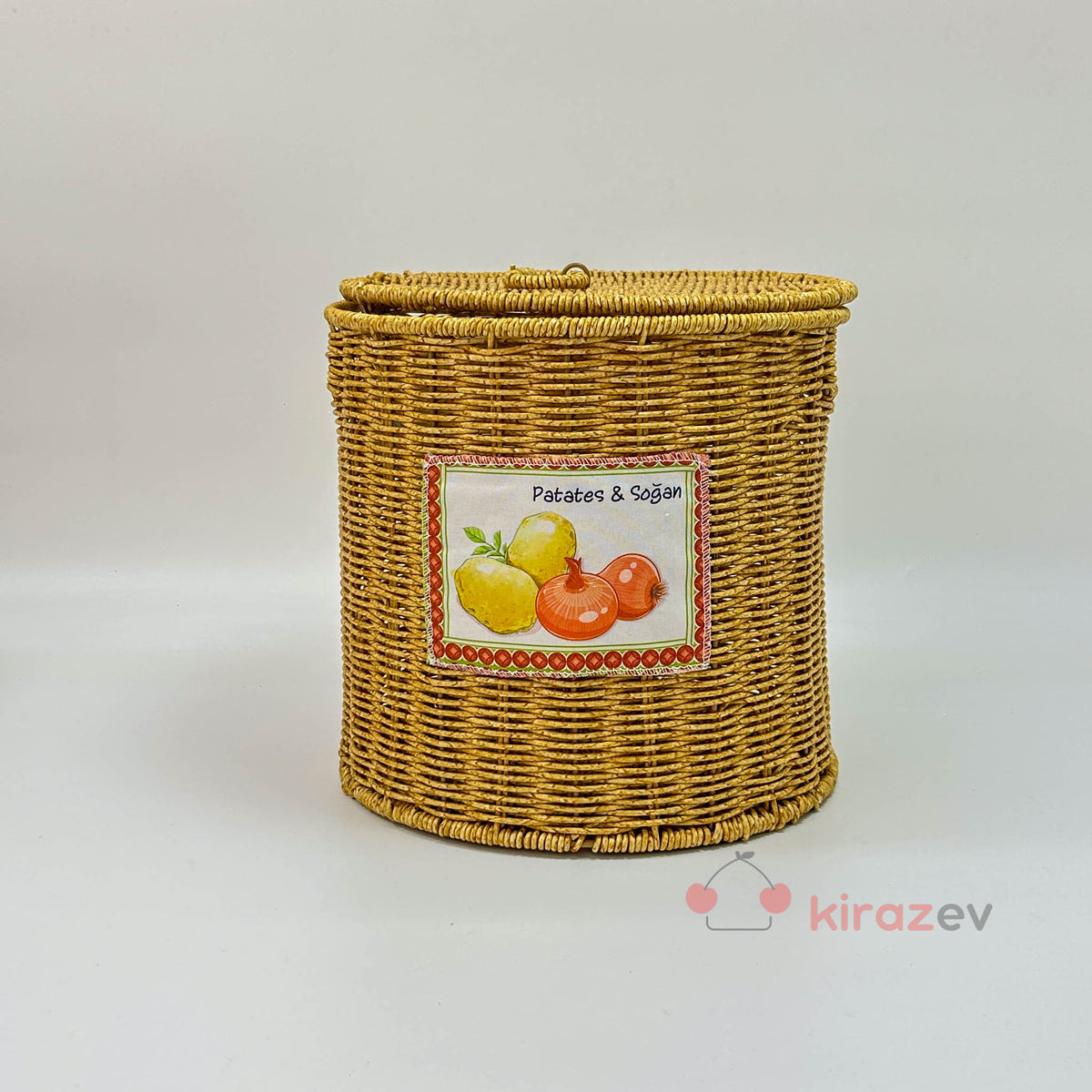 Patates Soğanlık - Rattan Kapaklı Sepet 3'lü Set - Kiraz Ev