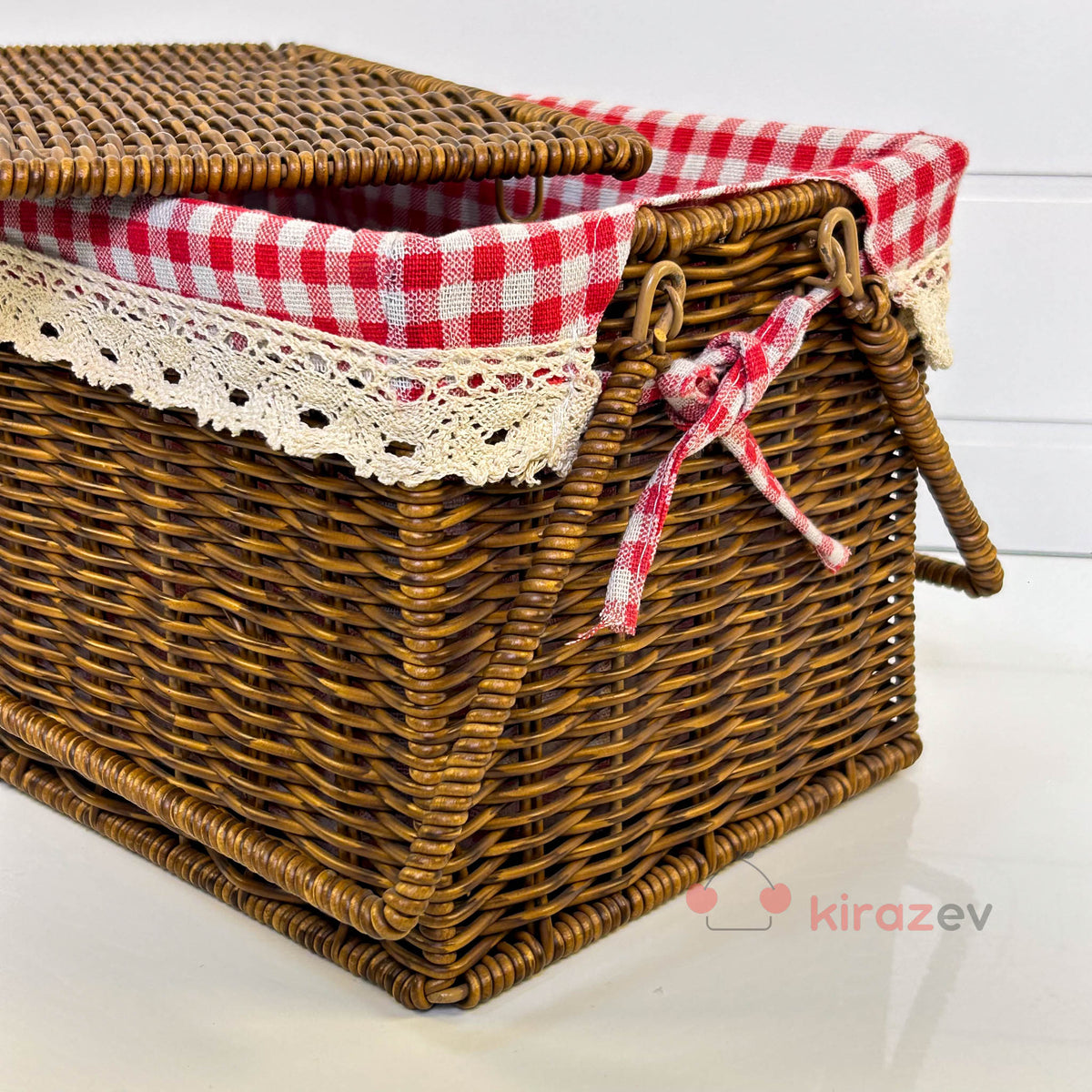 Rattan Piknik Sepeti Kapaklı Astarlı