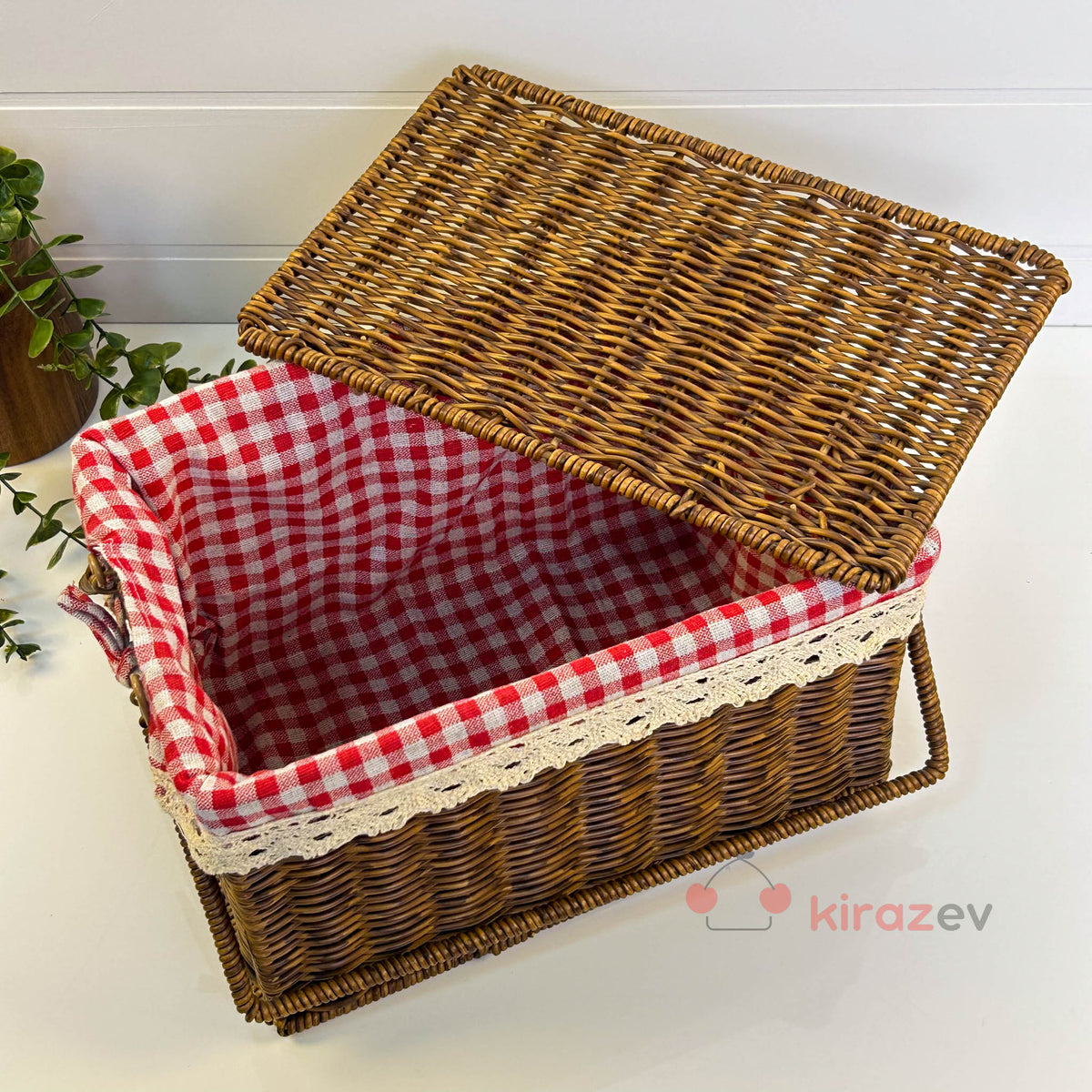 Rattan Piknik Sepeti Kapaklı Astarlı