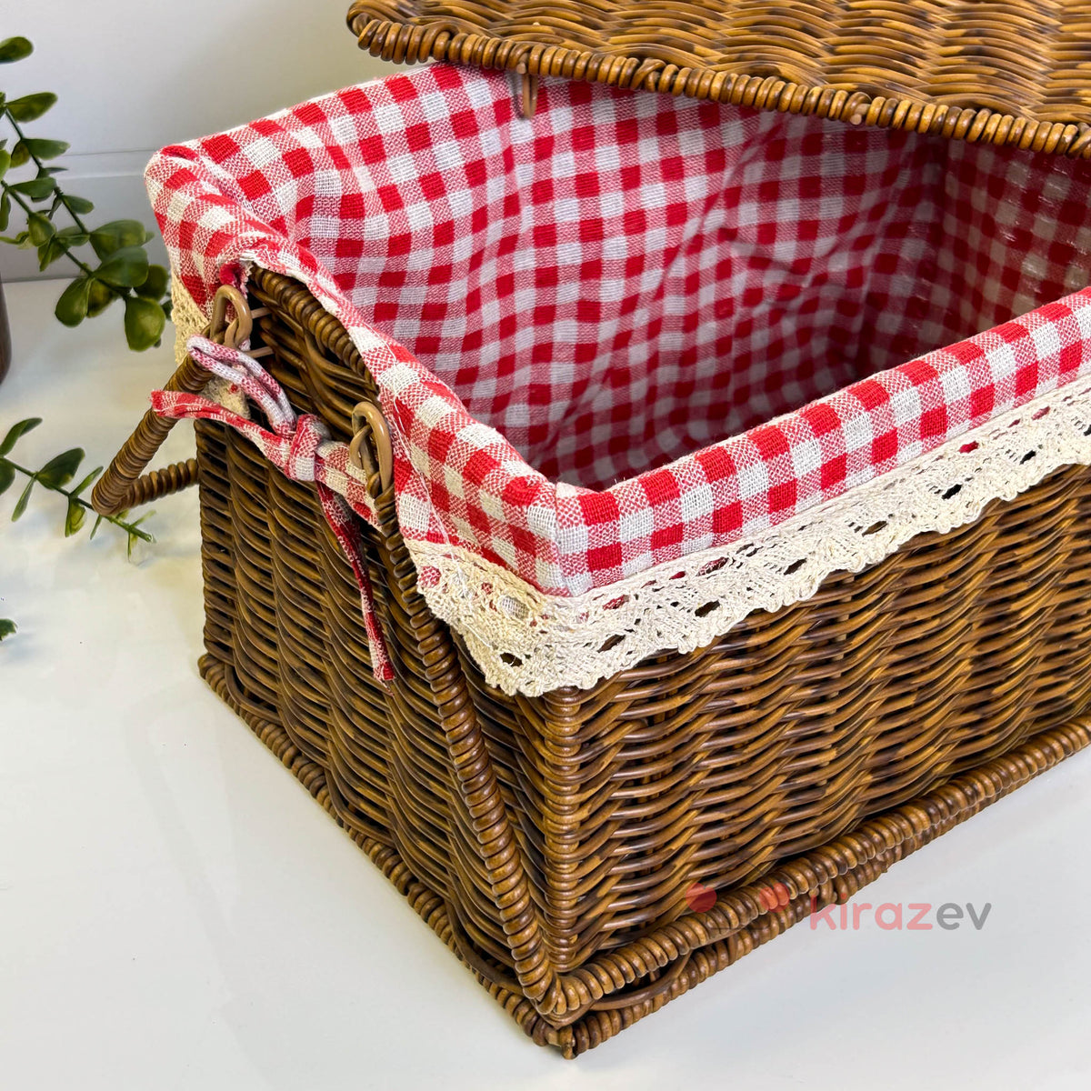 Rattan Piknik Sepeti Kapaklı Astarlı