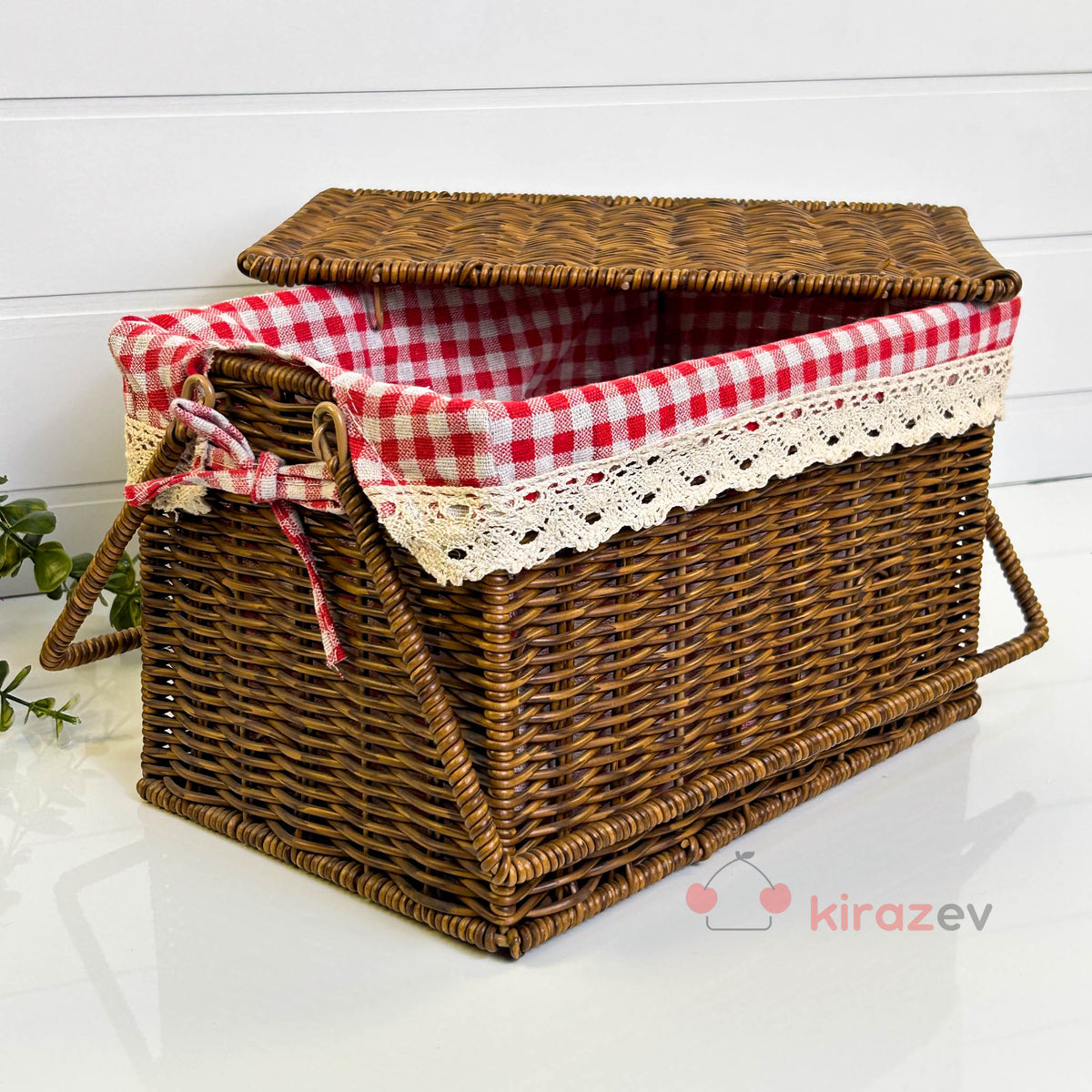 Rattan Piknik Sepeti Kapaklı Astarlı