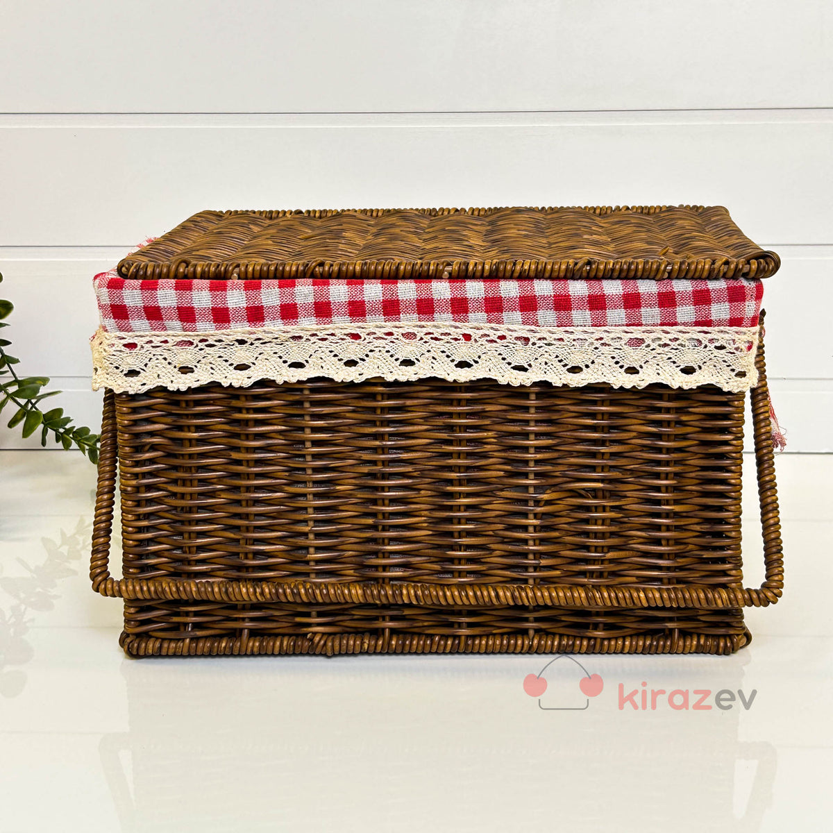 Rattan Piknik Sepeti Kapaklı Astarlı