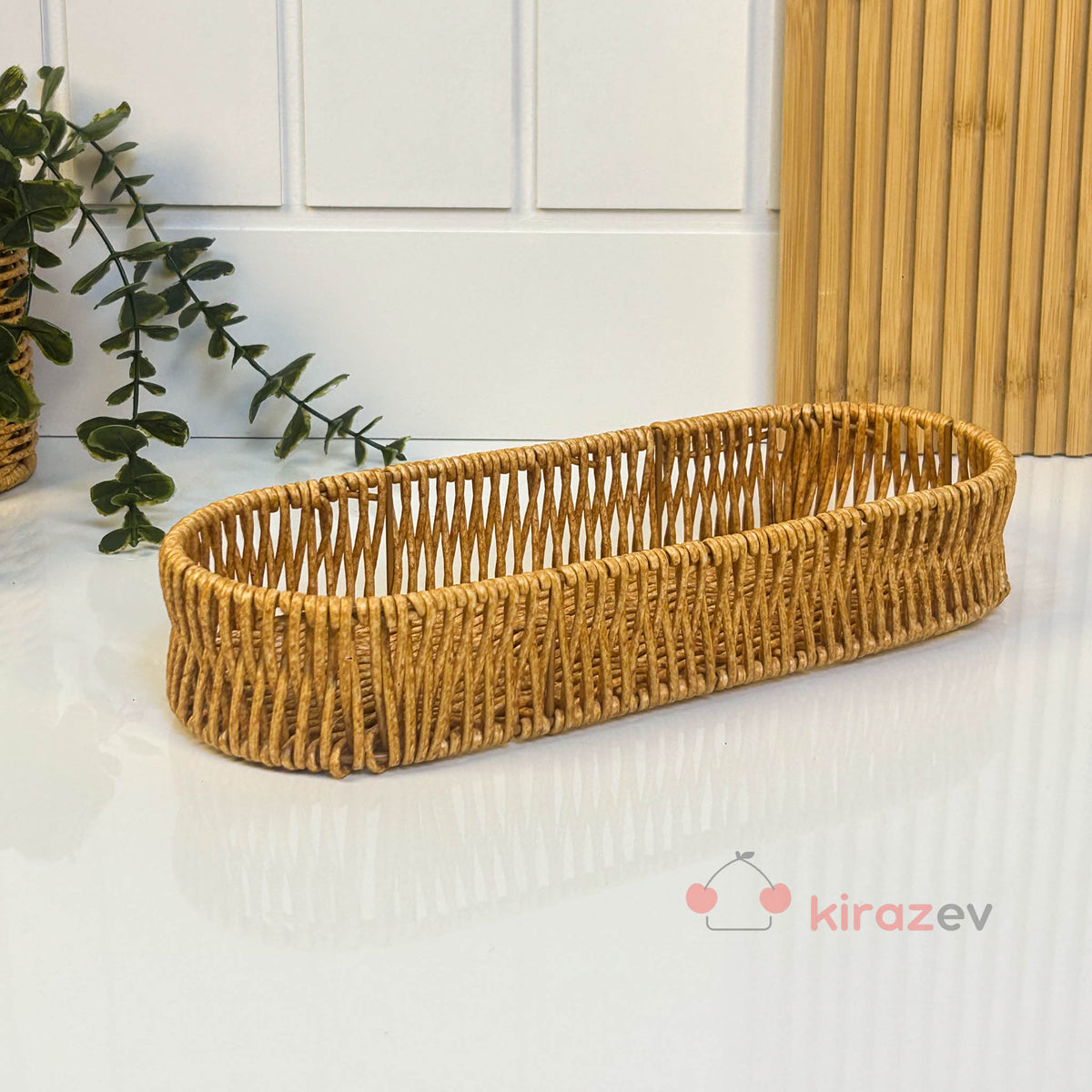 Rattan Uzun Organizer Sepet 28 × 11 cm