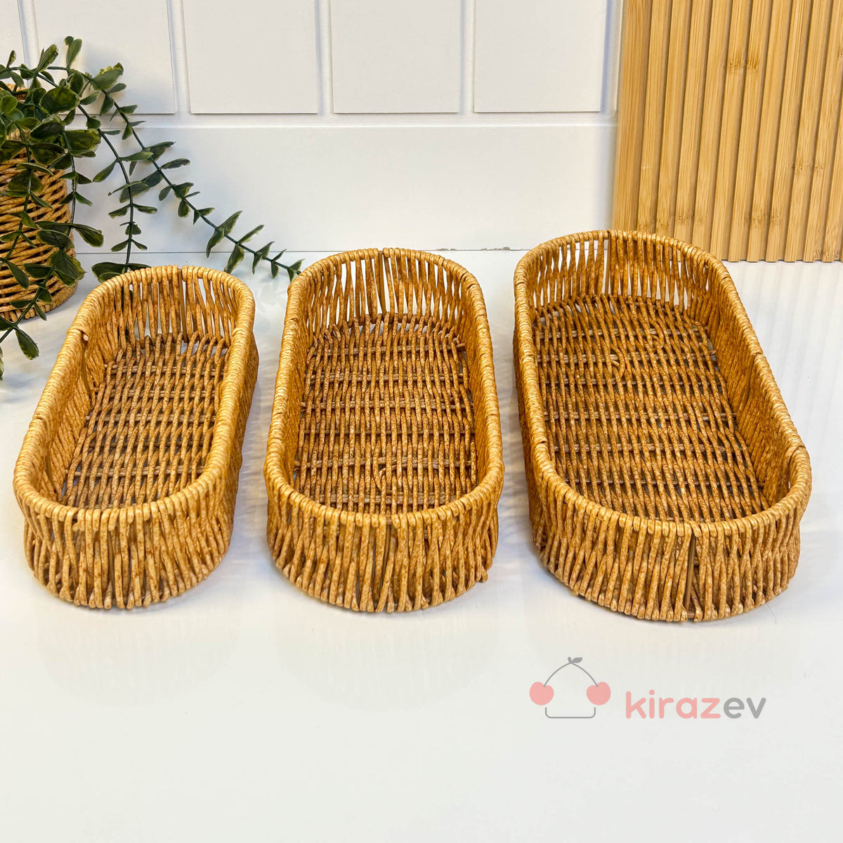 Rattan Uzun Organizer Sepet Seti (3’lü)