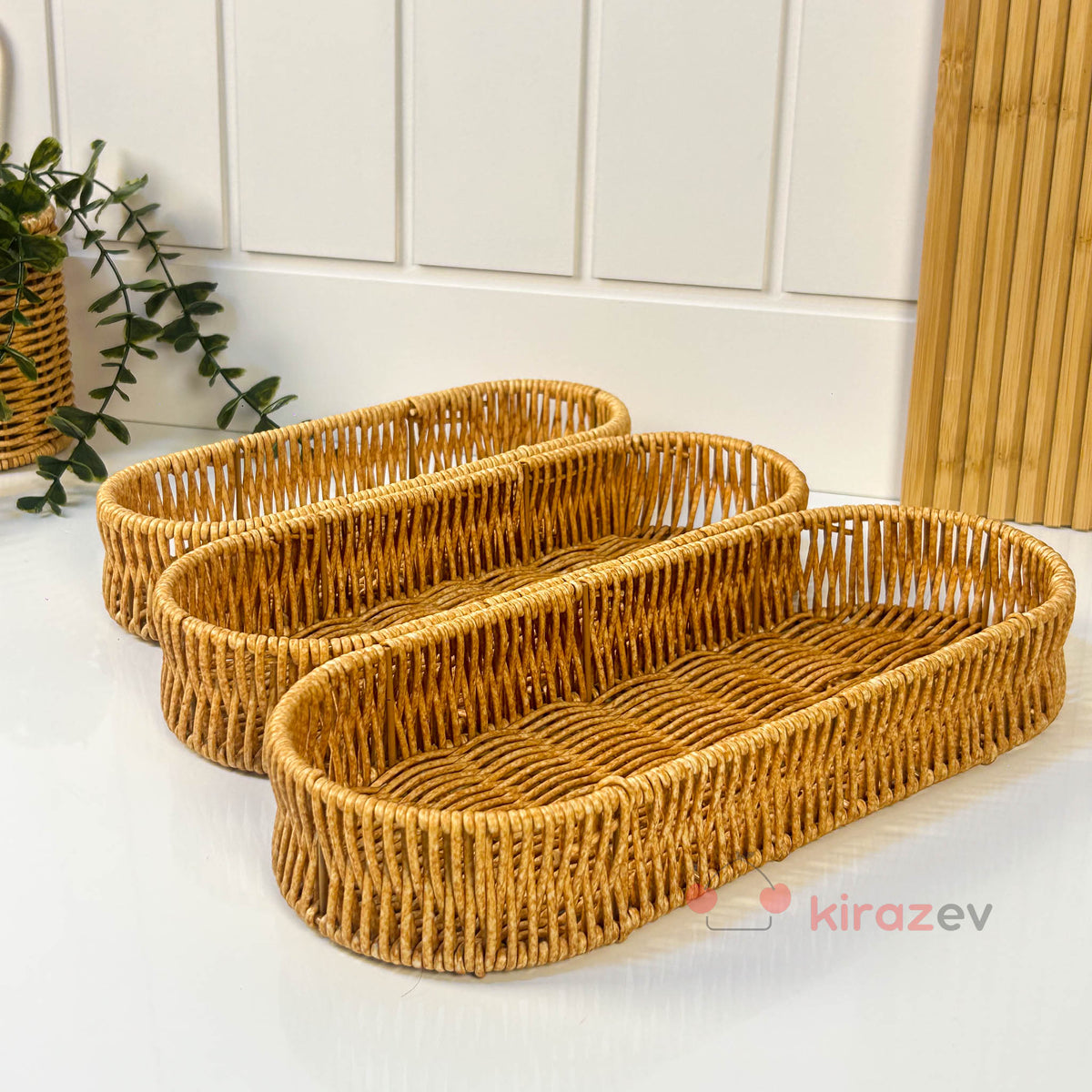 Rattan Uzun Organizer Sepet Seti (3’lü)
