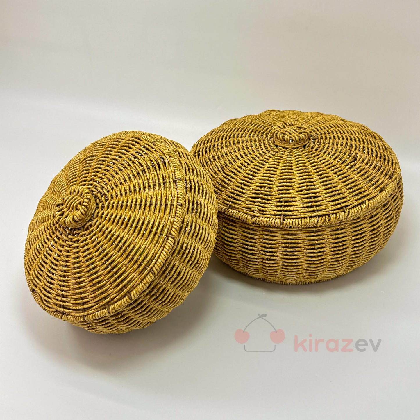 Rattan Yuvarlak Kapaklı Organizer Sepet Küçük Boy