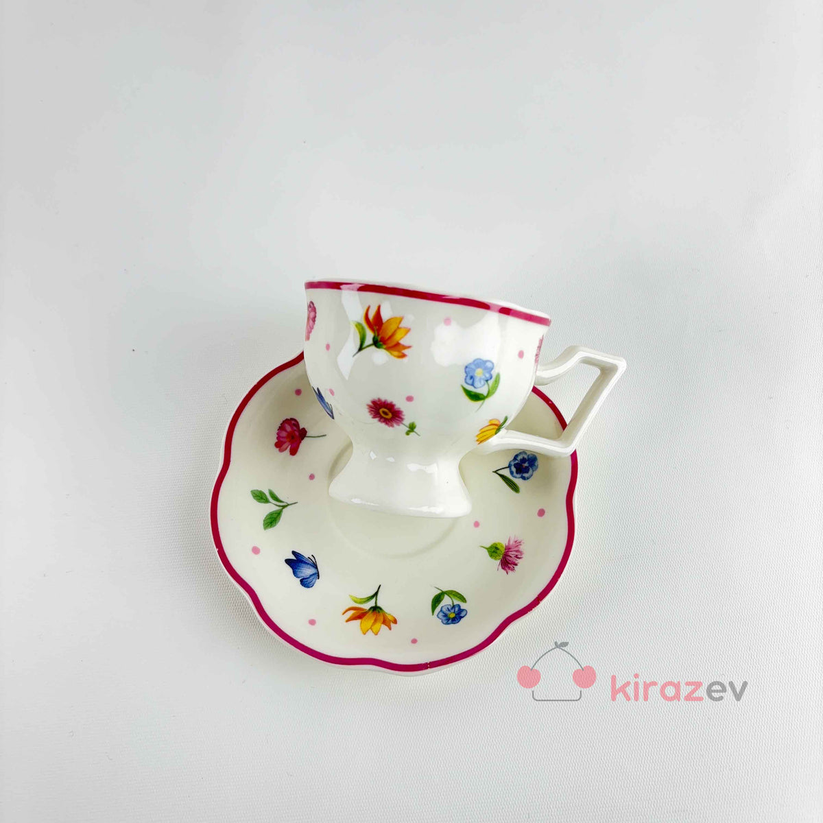 Kahve Fincanı Takımı - Renkli Çiçek Desenli