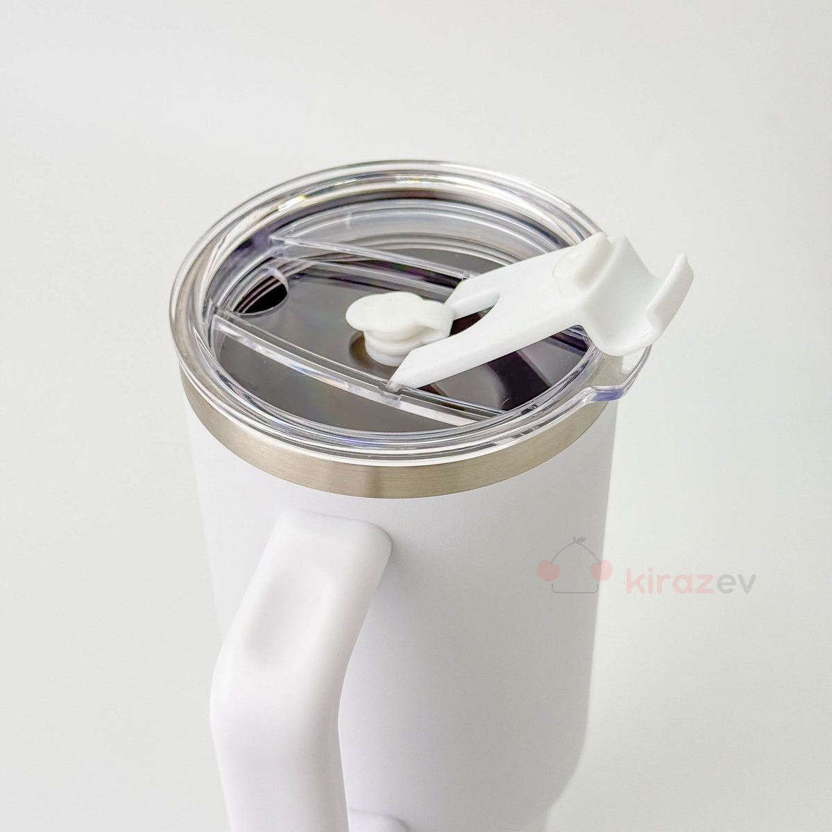 Kulplu Pipetli Paslanmaz Çelik Termos Beyaz