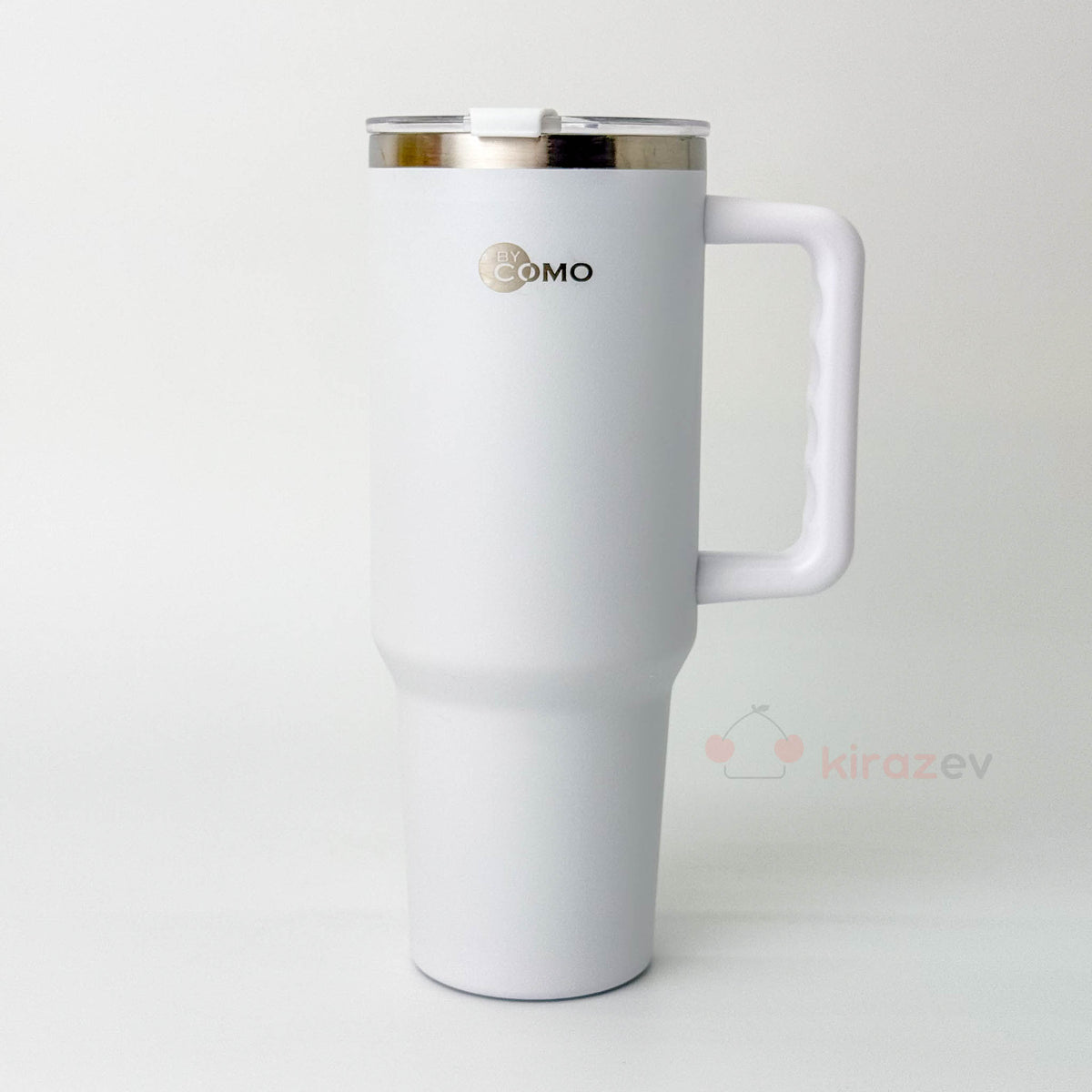 Kulplu Pipetli Paslanmaz Çelik Termos Beyaz