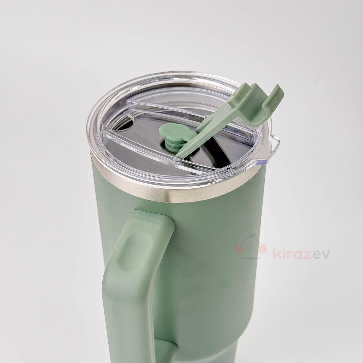 Kulplu Pipetli Paslanmaz Çelik Termos Yeşil