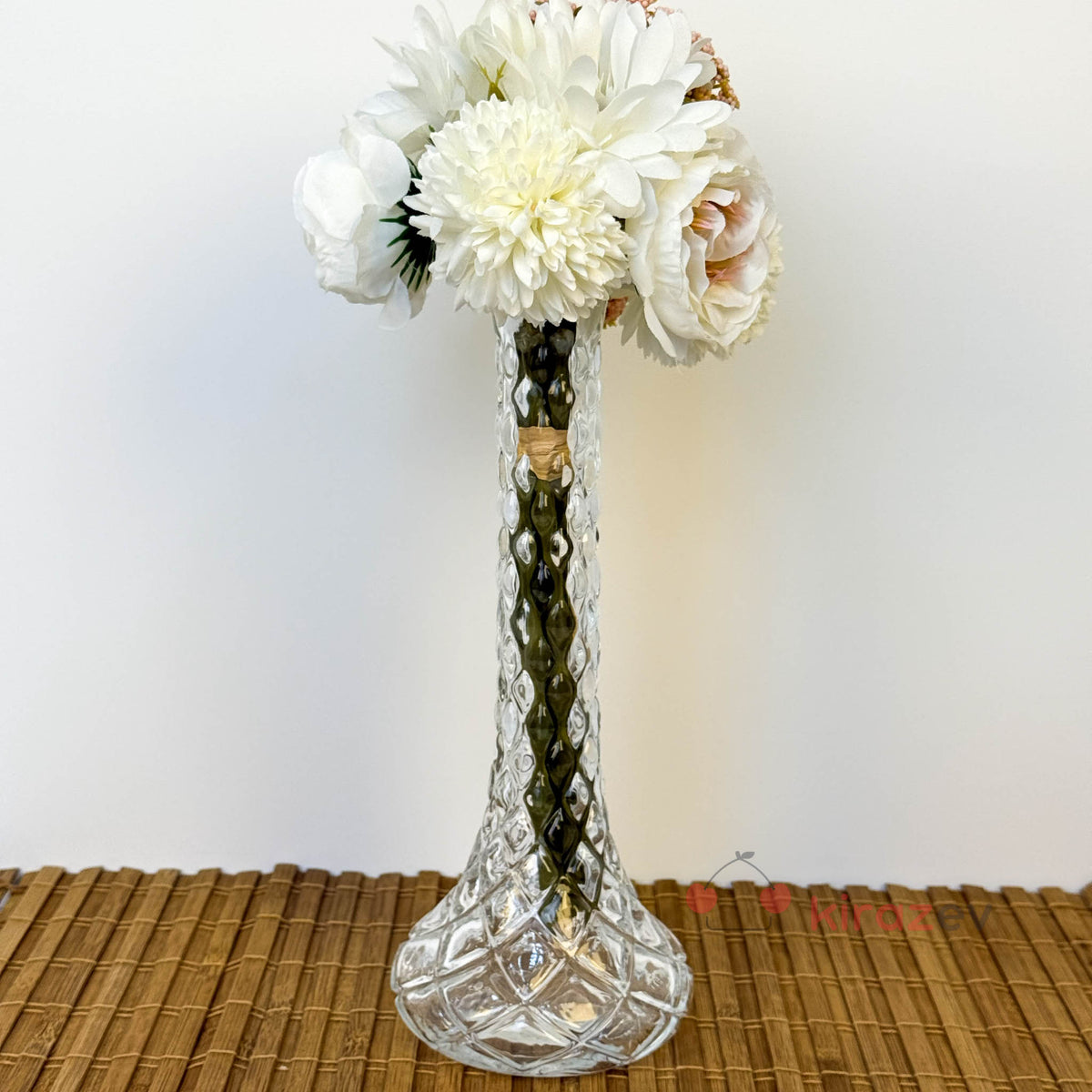 Uzun Cam Kristal Vazo – Zarif Desenli Vazo