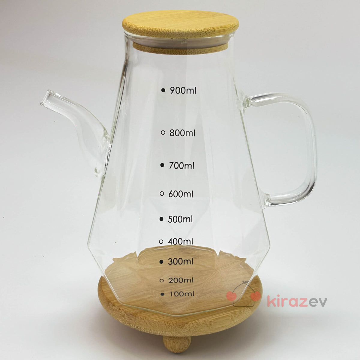 Vento Konik Cam Yağdanlık 900 ml – Bambu Kapaklı