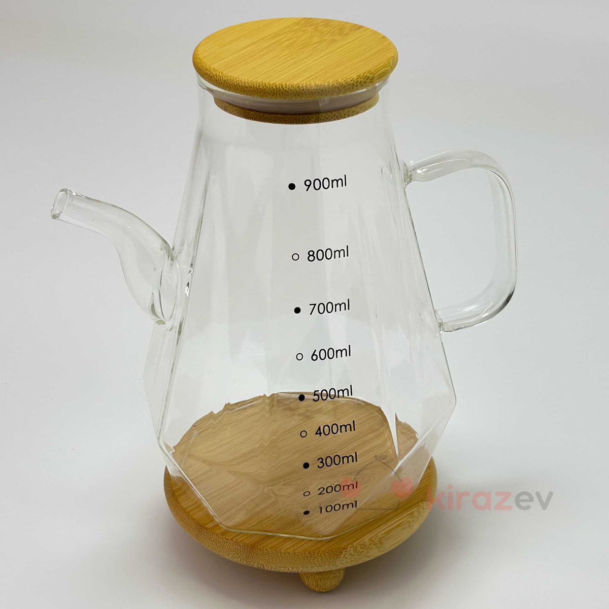 Vento Konik Cam Yağdanlık 900 ml – Bambu Kapaklı