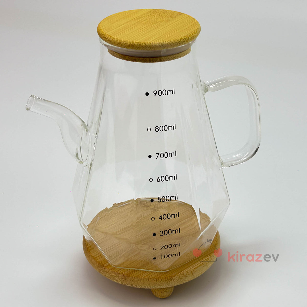 Vento Konik Cam Yağdanlık 900 ml – Bambu Kapaklı