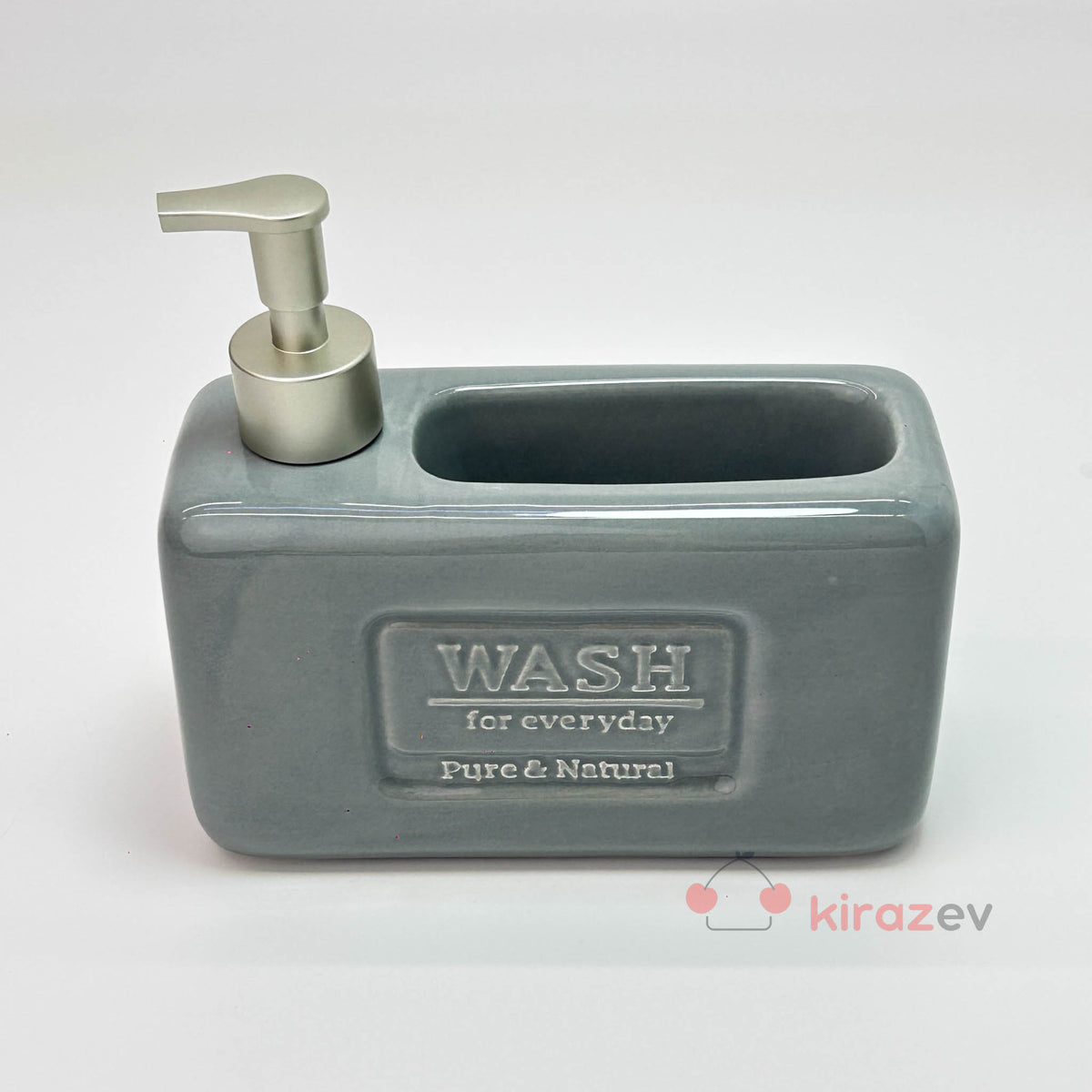 Seramik Sıvı Deterjanlık Hazneli Gri - Kiraz Ev