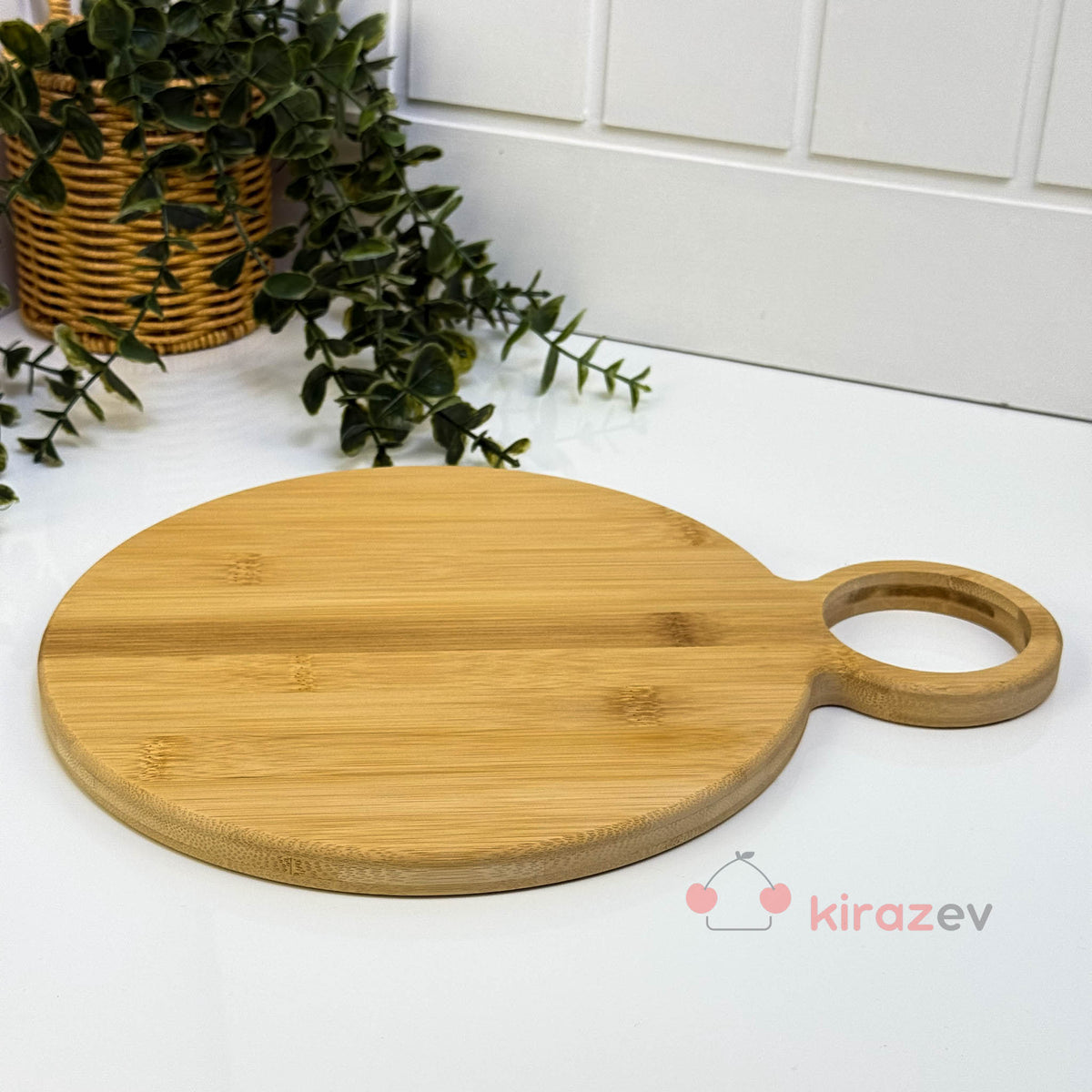 Bambu Yuvarlak Halkalı Kesim Tahtası - Kiraz Ev