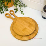 Yuvarlak Kulplu Bambu Kesim Panosu & Sunum Tahtası Seti