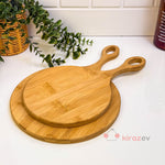 Yuvarlak Kulplu Bambu Kesim Panosu & Sunum Tahtası Seti