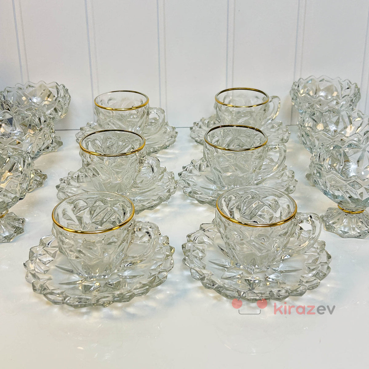 Zarif Gold Detaylı Cam Çay & Kahve Sunum Seti