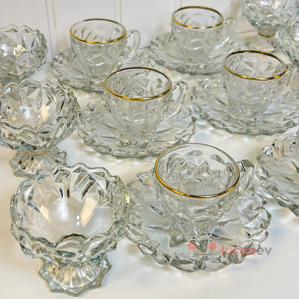 Zarif Gold Detaylı Cam Çay & Kahve Sunum Seti