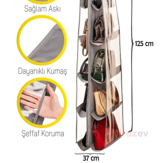 10 Cepli Asılabilir Çanta Askısı – Şeffaf Koruma Organizer