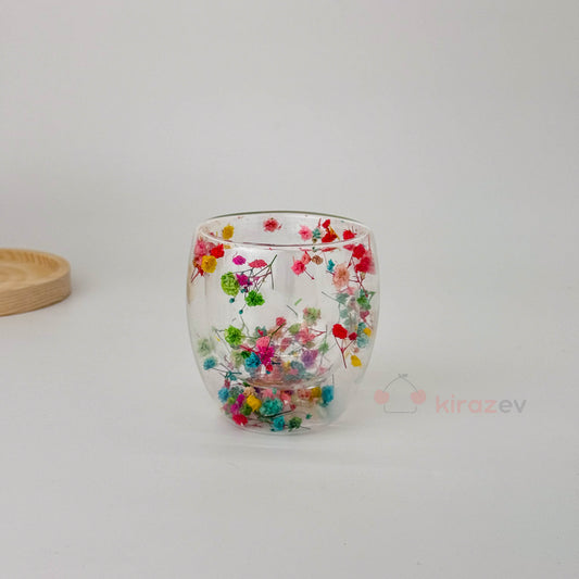 Çiçekli Çift Cidarlı Cam Bardak 250ml