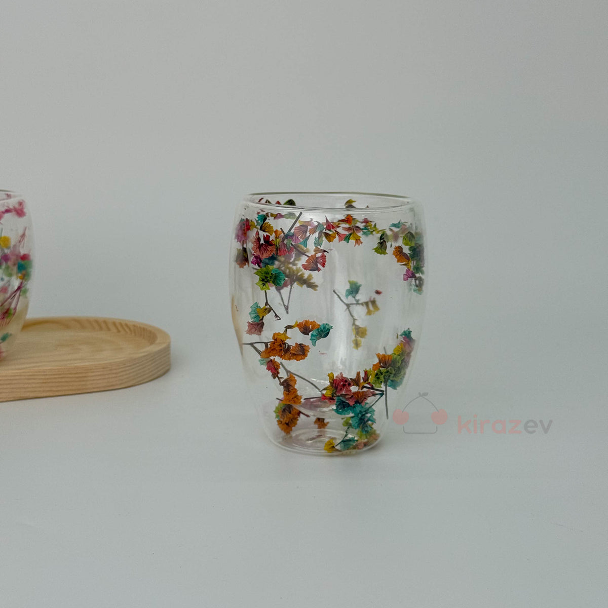 Çiçekli Çift Cidarlı Cam Bardak 350ml