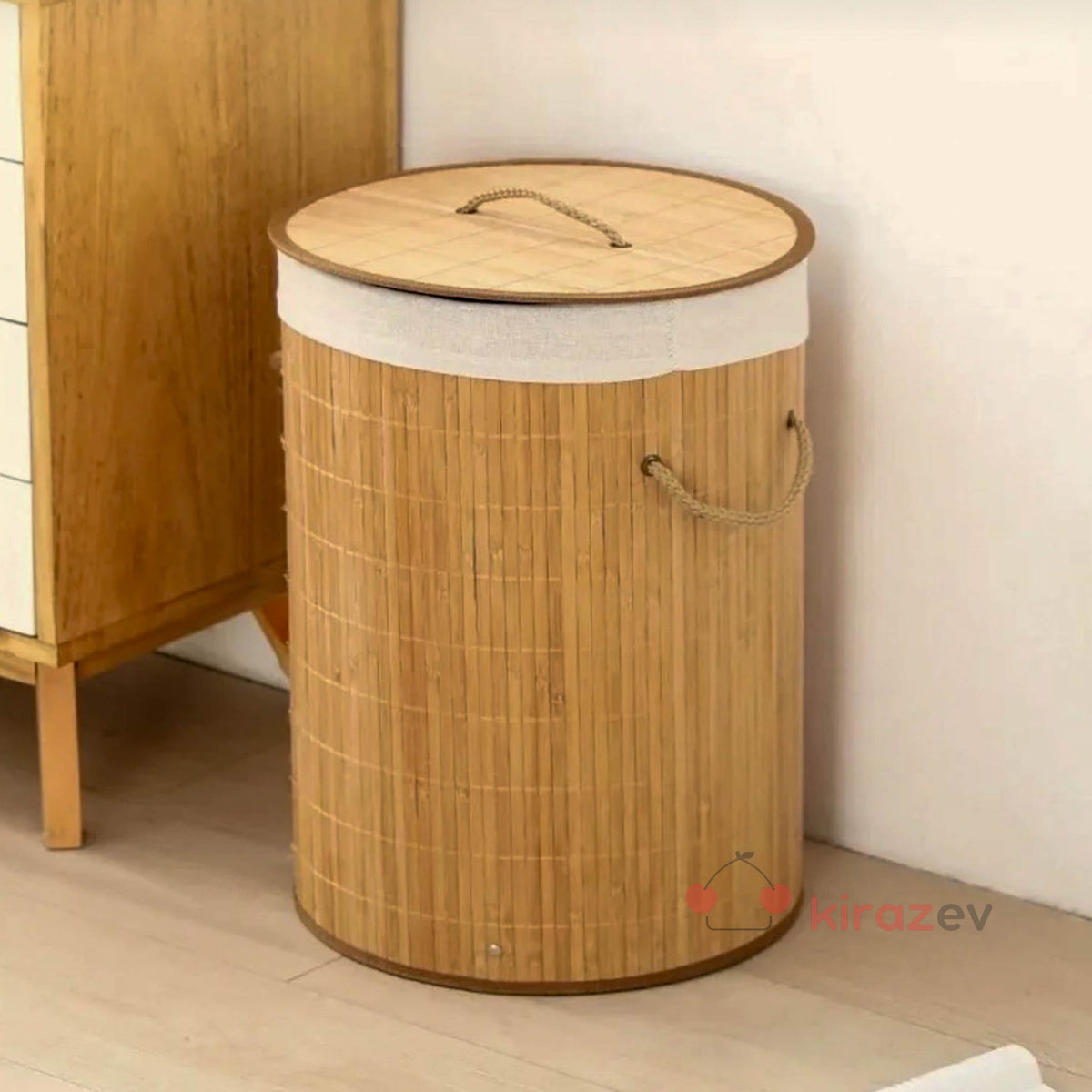 Bambu Kapaklı Çamaşır Sepeti – 60 L