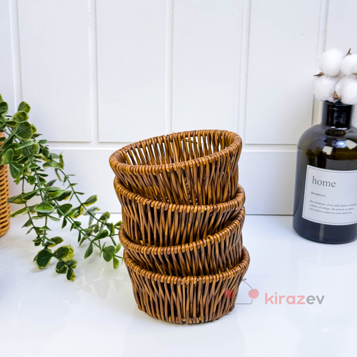 5 Parça Rattan Sunumluk Seti | Tepsili 4 Kase