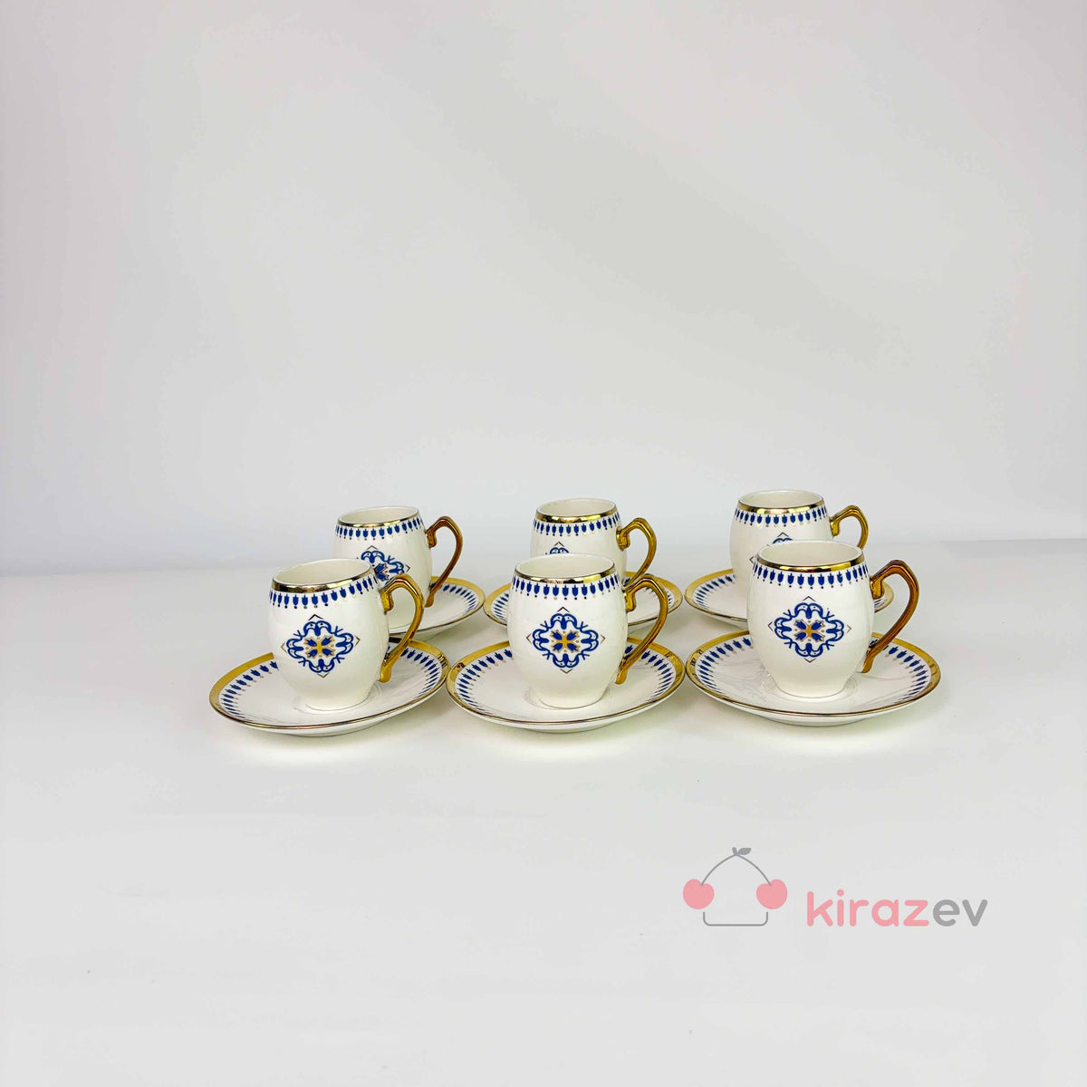 Türk Kahvesi Fincan Takımı - Desenli Gold Kulplu