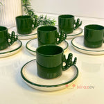 6’lı Kaktüs Kulplu Yeşil Kahve Fincanı Seti
