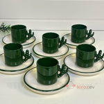 6’lı Kaktüs Kulplu Yeşil Kahve Fincanı Seti